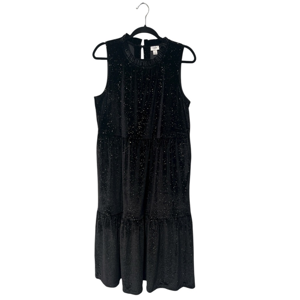 J. Crew Factory Black Velvet Gold Sparkle sleeveless Midi Dress NWT Size 14